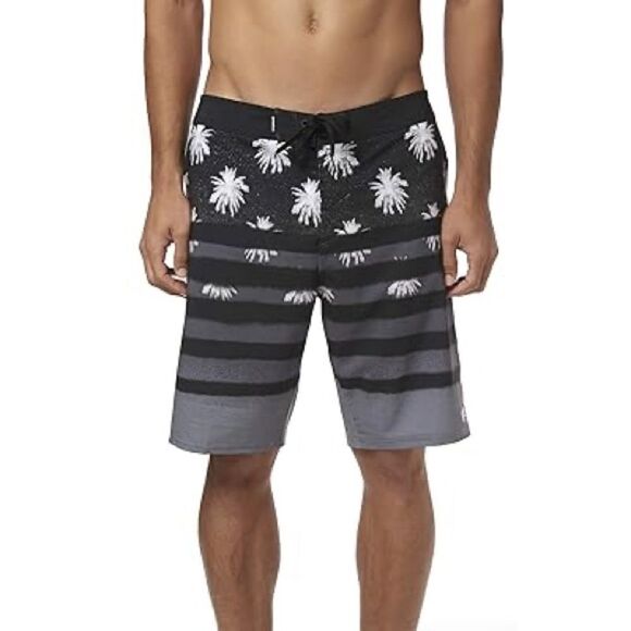 O’Neill Men’s Hyperfreak Heat Block Striped Black Gray Swim Boardshorts 42 - Picture 1 of 15